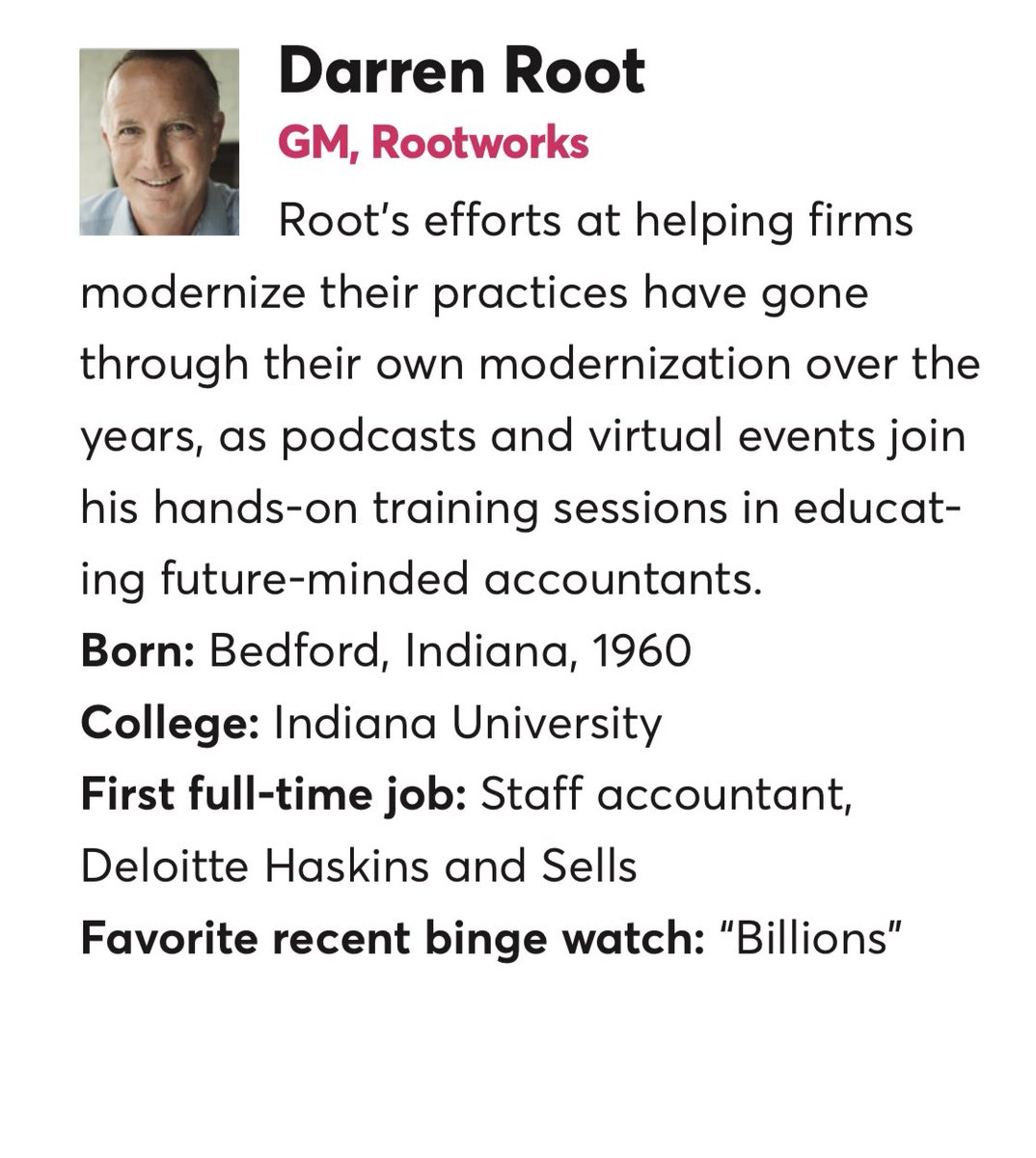 adroot12's tweet photo. Congrats @DarrenRoot on another year being selected for @AccountingToday Top 100!! #rootworks https://t.co/EVexnBbPA3