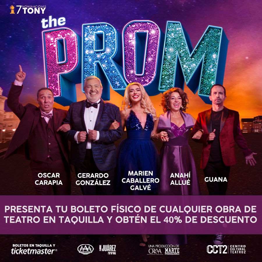Teatromanía (@teatromania_mx) on Twitter photo Si no aprovechaste el
2x1 de los jueves de ticketmaster,
Ven al <a href="/CC_Teatro2/">Centro Cultural Teatro 2</a> con tu último boleto de Teatro de cualquier función que hayas visto durante noviembre y obtén 40% directo en taquilla para ver <a href="/ThePromMexico/">The Prom México</a>
Vie. 8 pm Sáb 5 y 8:30 y Dom 13:30 y 17:30
#RecomendaciónT Si no aprovechaste el
2x1 de los jueves de ticketmaster,
Ven al <a href="/CC_Teatro2/">Centro Cultural Teatro 2</a> con tu último boleto de Teatro de cualquier función que hayas visto durante noviembre y obtén 40% directo en taquilla para ver <a href="/ThePromMexico/">The Prom México</a>
Vie. 8 pm Sáb 5 y 8:30 y Dom 13:30 y 17:30
#RecomendaciónT