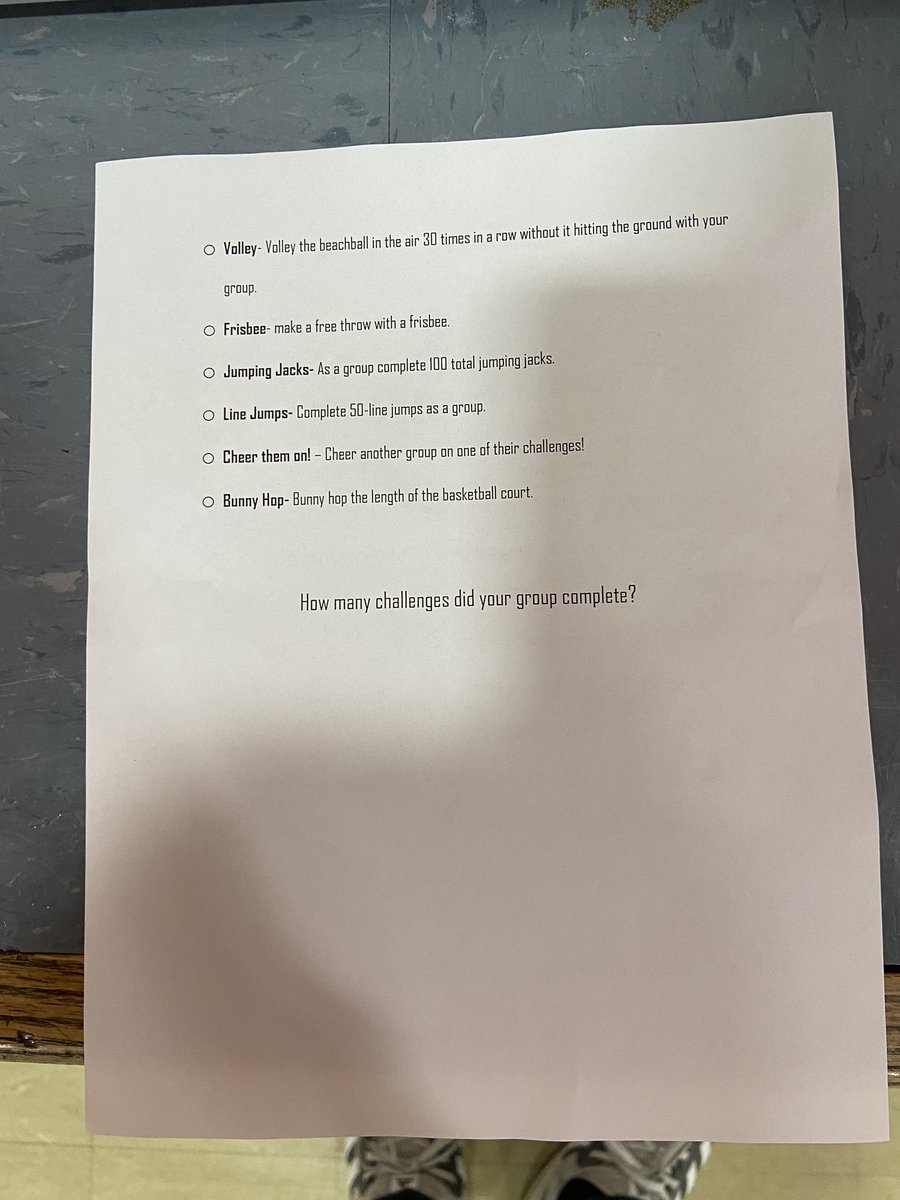 PhyEdRocks's tweet photo. Today in P.E, we are completing the amazing race challenge! Ss will group up and complete the challenges against the other groups. The goal is to complete as many challenges as you can with your group. Happy Friday! #PhysEd https://t.co/jieA9FOI74