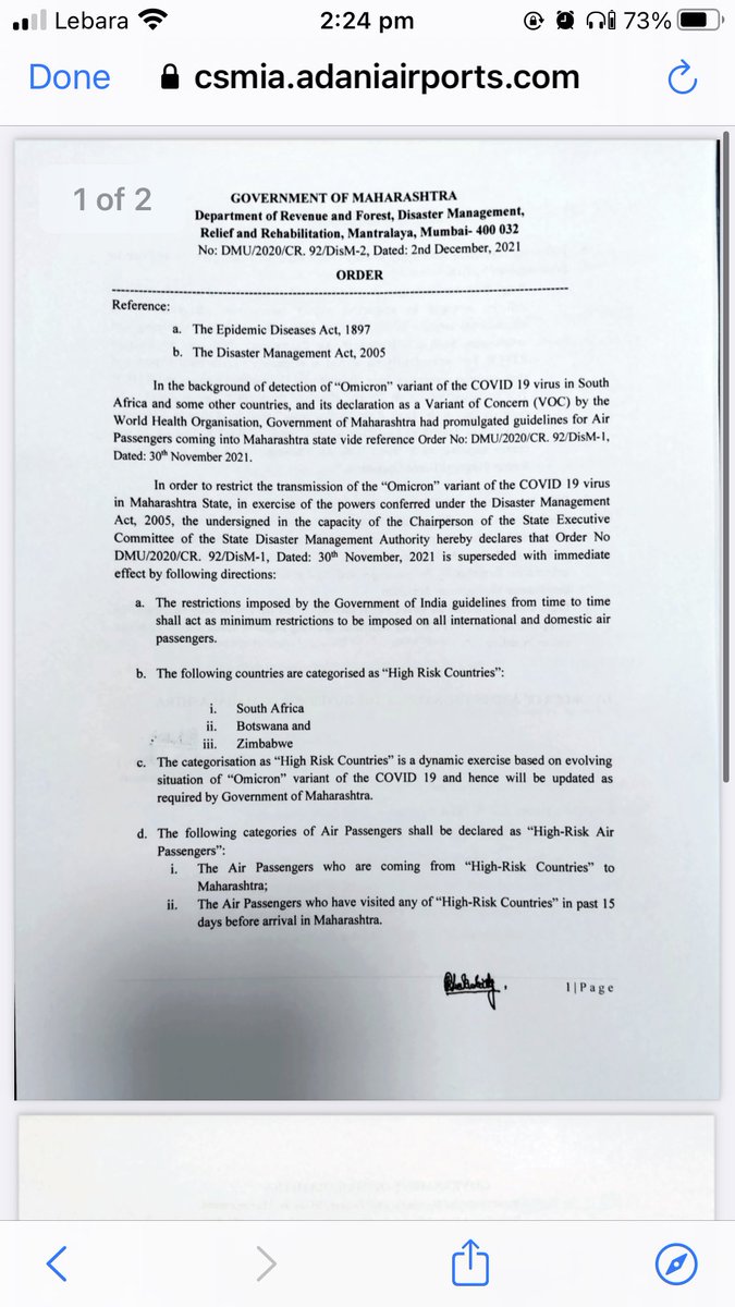 illusionallines's tweet photo. @CSMIA_Official Thank you. As per the revised order of Maharashtra Gov. Only African countries mentioned here require institutional quarantine. Please advice. https://t.co/r7tCbaG5TW