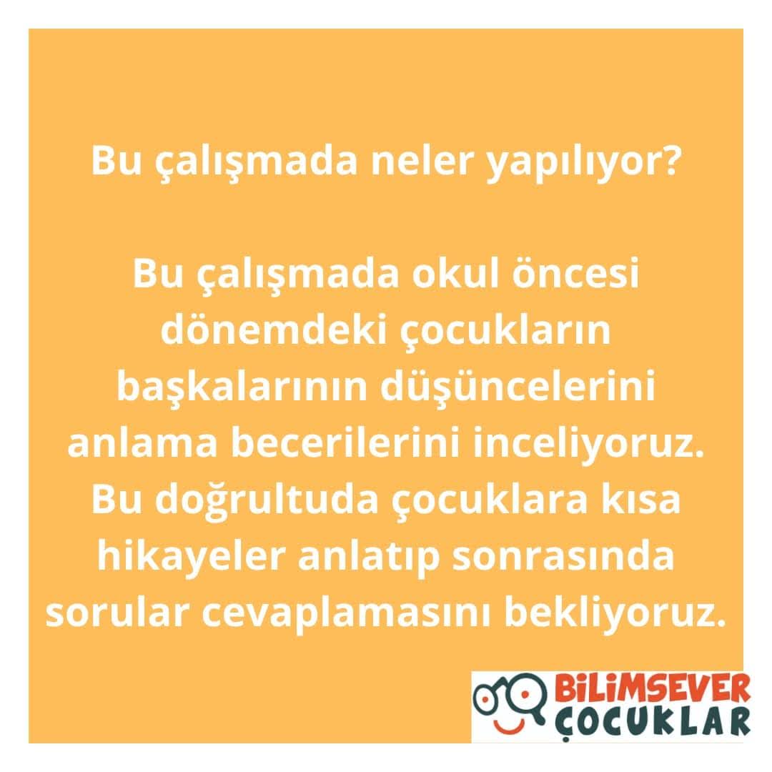 cocukbilimsever's tweet photo. Okul öncesi dönemdeki çocukların başkalarının düşüncelerini anlama becerilerinin incelendiği bu çalışma hakkında detaylı bilgi almak ve çalışmaya katılmak için profildeki linkten https://t.co/E7az73OT8A adresini ziyaret edebilirsiniz. https://t.co/IkOGjp8yrn