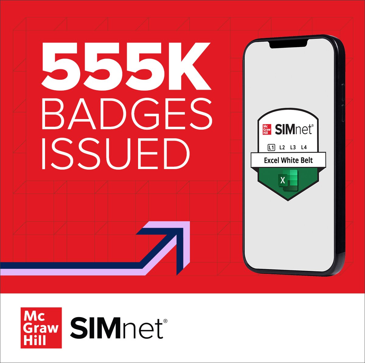 mhhighered's tweet photo. We’re thrilled to announce that over 550,000 students have earned a #SIMnet digital badge to date! To secure a badge in SIMnet, students need to showcase knowledge of #Microsoft Application skills. Learn more here: https://t.co/uJ8lOf5t0b https://t.co/Ihdi4uy4Wg