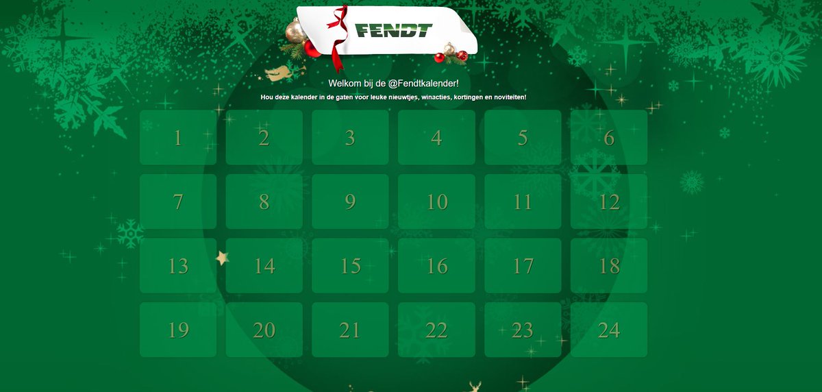 De @Fendtkalender is van start gegaan! Open elke dag een vakje met daarachter een leuke actie! 

fendtnl.nl/kalender