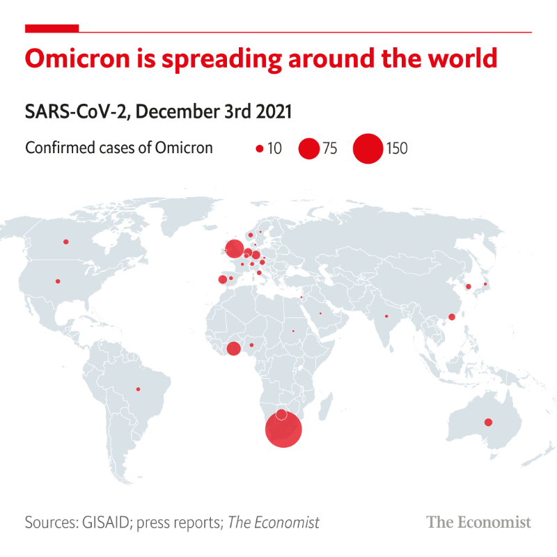 TheEconomist's tweet photo. Omicron has now been identified in more than 30 countries.

Here’s what we know about the new variant so far ⬇️