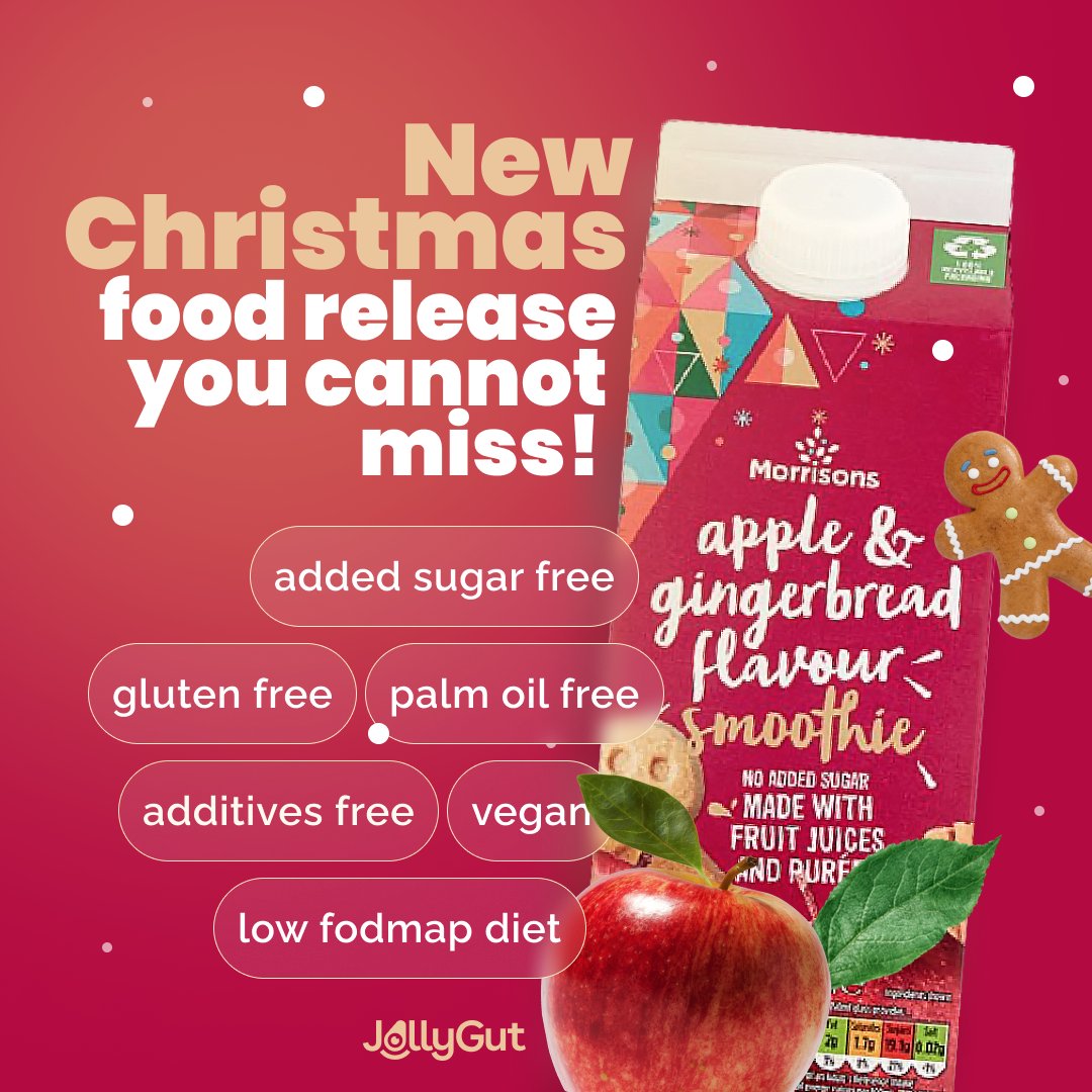 This NEW RELEASE <a href="/morrisons/">Morrisons</a> Apple Gingerbread smoothie will fill you up with #christmas feelings and jolly gut health as it is:
#vegan
#glutenfree
#palmoilfree
#addedsugarfree
#lowfodmap
#additivesfree

It's crazy to believe, but it has it all:
jollygut.com/product/ddab2a…