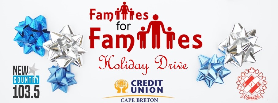 It's the 7th annual Families for Families Holiday Drive!

Now through December 11th, we’re collecting non-perishable food, gift cards and donations at Cape Breton Credit Union – 135 Reserve Street, Glace Bay, and 340 Prince Street in Sydney.

Please give generously!
