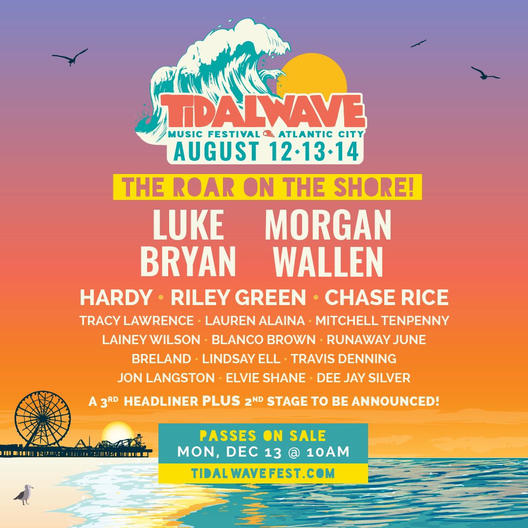 lukebryan's tweet photo. See you in Atlantic City, @TidalWaveFest 2022! Passes on sale Mon, Dec 13 at 10am ET https://t.co/uIMq1zJmCe https://t.co/z0mVklPyVs