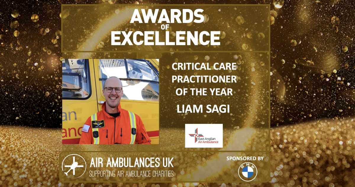 Air Ambulances UK (@airambulancesuk) on Twitter photo ⭐️Congratulations⭐️
To Liam Sagi, named <a href="/BMWGroup/">BMW Group</a> Critical Care Practitioner of the Year at the #AAUKAwards for being an exceptional <a href="/EastAngliAirAmb/">East Anglian Air Ambulance</a> team member and for his vital role in helping to save the life of his colleague Dr Trish Mills who was hit by a van when off duty. ⭐️Congratulations⭐️
To Liam Sagi, named <a href="/BMWGroup/">BMW Group</a> Critical Care Practitioner of the Year at the #AAUKAwards for being an exceptional <a href="/EastAngliAirAmb/">East Anglian Air Ambulance</a> team member and for his vital role in helping to save the life of his colleague Dr Trish Mills who was hit by a van when off duty.