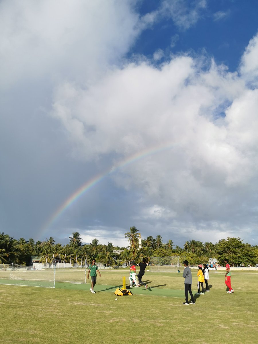 Its a sweet reunion with the Fuvahmulah cricket ground after 10 years. My last visit was as SAARCT20 Coordinator. Returning now to discuss the future of cricket in the city.

A rainbow as we intetacted with the development team. A harbinger for the good things to follow.