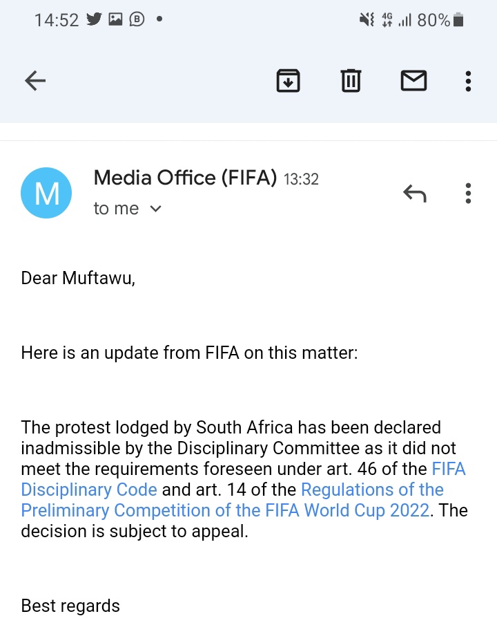 Muftawu_Nabila's tweet photo. This is the email @FIFAcom sent to me. Those who are demanding evidence. https://t.co/sJQ7GkGkcB
