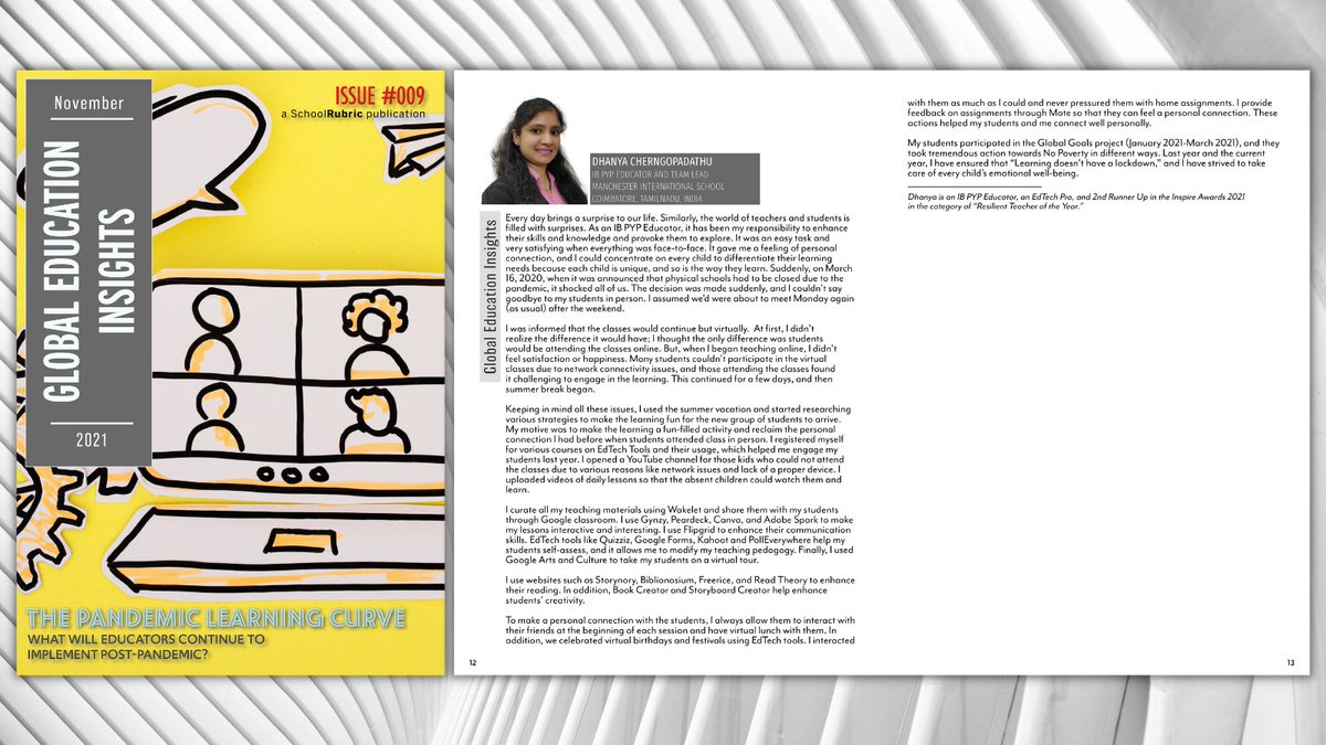 SchoolRubric (@schoolrubric) on Twitter photo GEI #009 is out! Read about "The Pandemic Learning Curve" from <a href="/dhanyasunshine/">Dhanya Cherngopadathu ➡️ #ClimateActionEdu</a> and educators from across the world in our latest issue of Global Education Insights for strategies and ideas that they'll continue to implement post-pandemic.
📖 bit.ly/SR-GEI-009 GEI #009 is out! Read about "The Pandemic Learning Curve" from <a href="/dhanyasunshine/">Dhanya Cherngopadathu ➡️ #ClimateActionEdu</a> and educators from across the world in our latest issue of Global Education Insights for strategies and ideas that they'll continue to implement post-pandemic.
📖 bit.ly/SR-GEI-009
