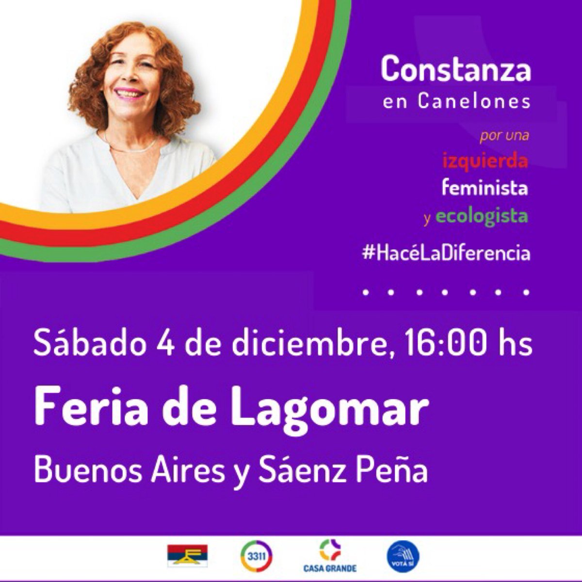 El sábado 4 de diciembre nos acompañará Constanza Moreira en la Feria de Lagomar a las 16 hs. 

Arrímate! 

#HacéLaDiferencia