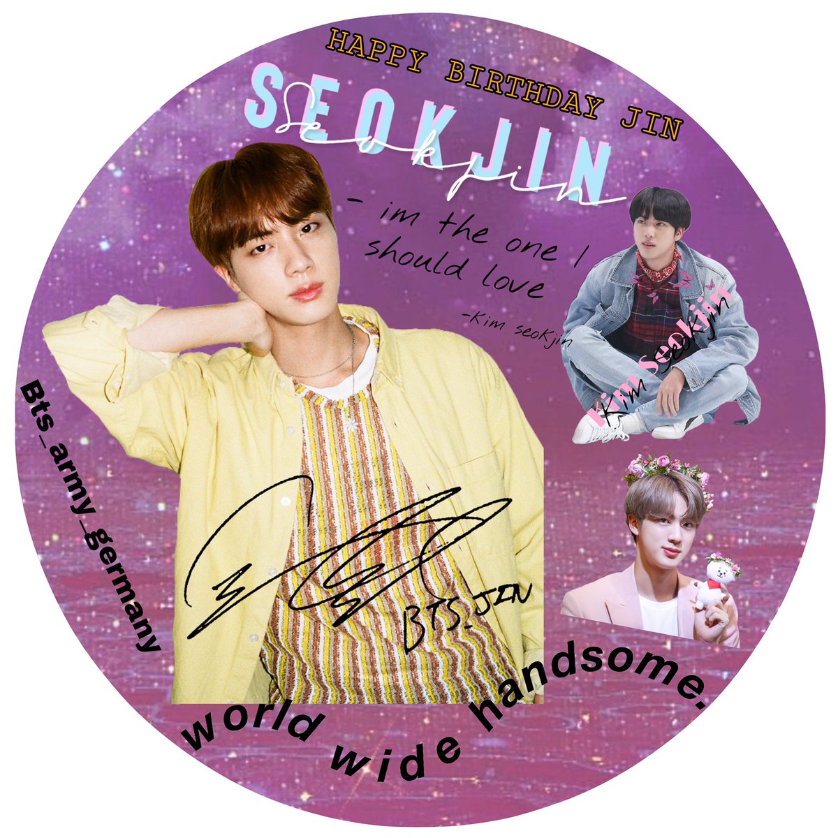 Btsarmygermany7's tweet photo. Happy Birthday Seokjin ๐ #MoonForJinLA #seokjin #WWH_JIN #decemberangel #SEOKJINDAY #JINDAY #JinBirthday #JINJIN #pb #wallpaper #BTSprofilbilder #BTS https://t.co/x4SHRv2FsD