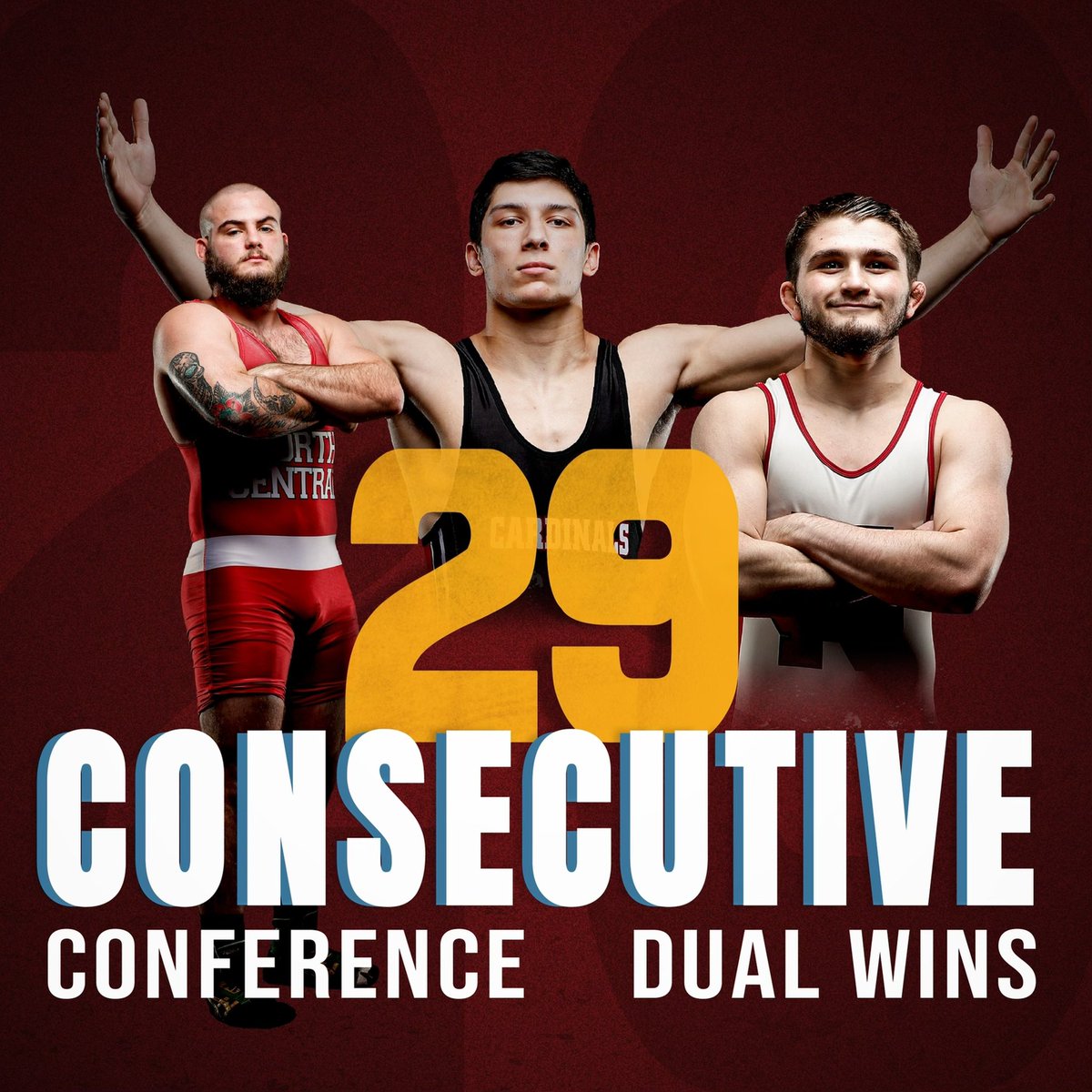 NCC_Athletics's tweet photo. ICYMI: Dating back to 2017 the North Central College men’s wrestling team has won 29 CONSECUTIVE CONFERENCE DUALS‼️

#WeAreNC | #FearTheBird | @NCCwrestling 🤼 https://t.co/cL2VZ6cXem
