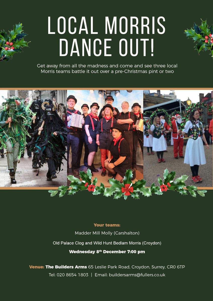 MadderMill's tweet photo. Looking forward to our last dance out of the year ๐ #mollymalarkey #wildhunt #oldpalaceclog #buildersarms #croydon https://t.co/PjKE7AP9Bw