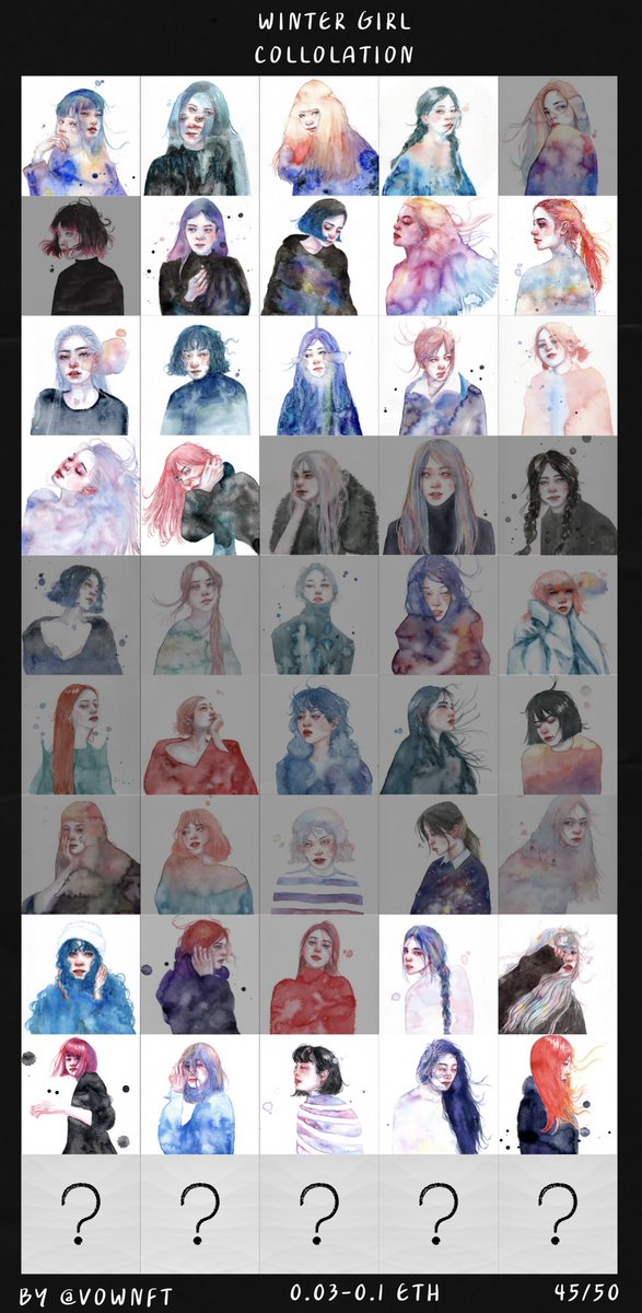✨Updates✨
🌟Winter girl collection

45/50🔥

🎁:opensea.io/collection/win…

❄️Winter girl collection is about to begin...watercolor according to mood❄️

 #NFTS #NFTcollection #NFTartist #ThaiNFT #NFTTHAILAND #nftcollector #NFTCommmunity
#opensea #vow #wintergirl
