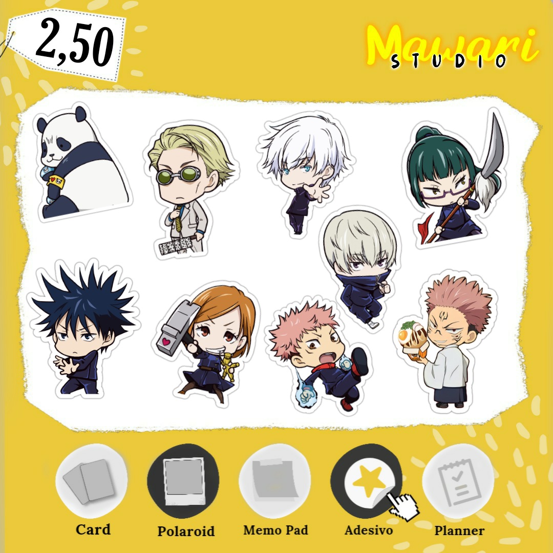 MawariStudio's tweet photo. 💛 - Kit fanmade de adesivos do anime Jujutsu Kaisen

- 9 adesivos
- tamanho: Não tem tamanho certo, vária de 3cm à 6cm  
- Feito em papel fotógrafico 

Compra somente pela Shopee
https://t.co/TEFWZJojWA https://t.co/yjppWO6HMs