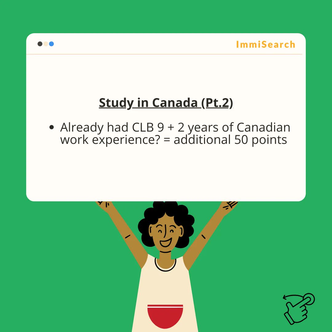 If you become an International Student and study in Canada, that may increase your CRS Points as well.

#immigratetoCanada #crsscore #permanentresidence #immigrationservices #safeandsimple #immigrants #immigration #immigration101 #canadianimmigration101 #expressentry