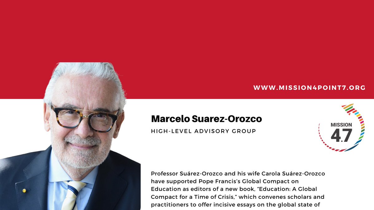 bankimoon_org's tweet image. #WeChampion #Mission4Point7 &amp;amp; Prof. @MarceloSuarezO1, Chancellor at @UMassBoston, &amp;amp; his wife Carola Suárez-Orozco, who have supported @Pontifex's Global Compact on #Education as editors of a new book📚 "#Education: A Global Compact for a Time of Crisis".
mission4point7.org/champions