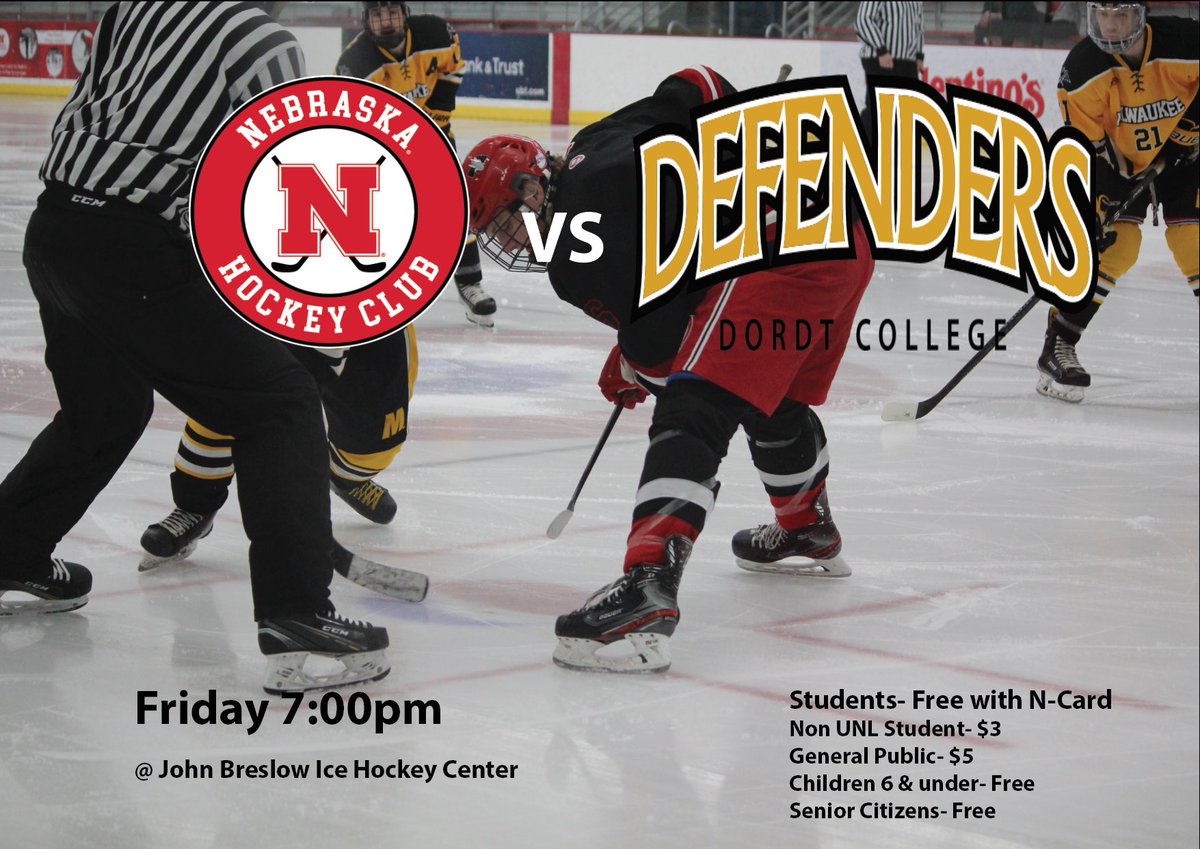HuskerHockey's tweet photo. It’s G A M E D A Y ! 🚨🚨🚨

Your Huskers take on @DordtHockey tonight in the last home series of the semester! Come out to support your Huskers!

📍: @BreslowHockey 
⏰: 7:00 pm
📺: https://t.co/rEYtnpxhWY https://t.co/pzy41Oa924