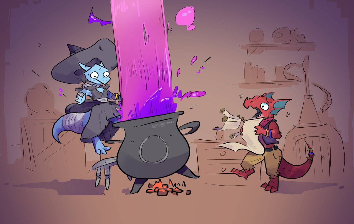 kobold witch and alchemist brewing with a cauldron!!
with only a small mishap