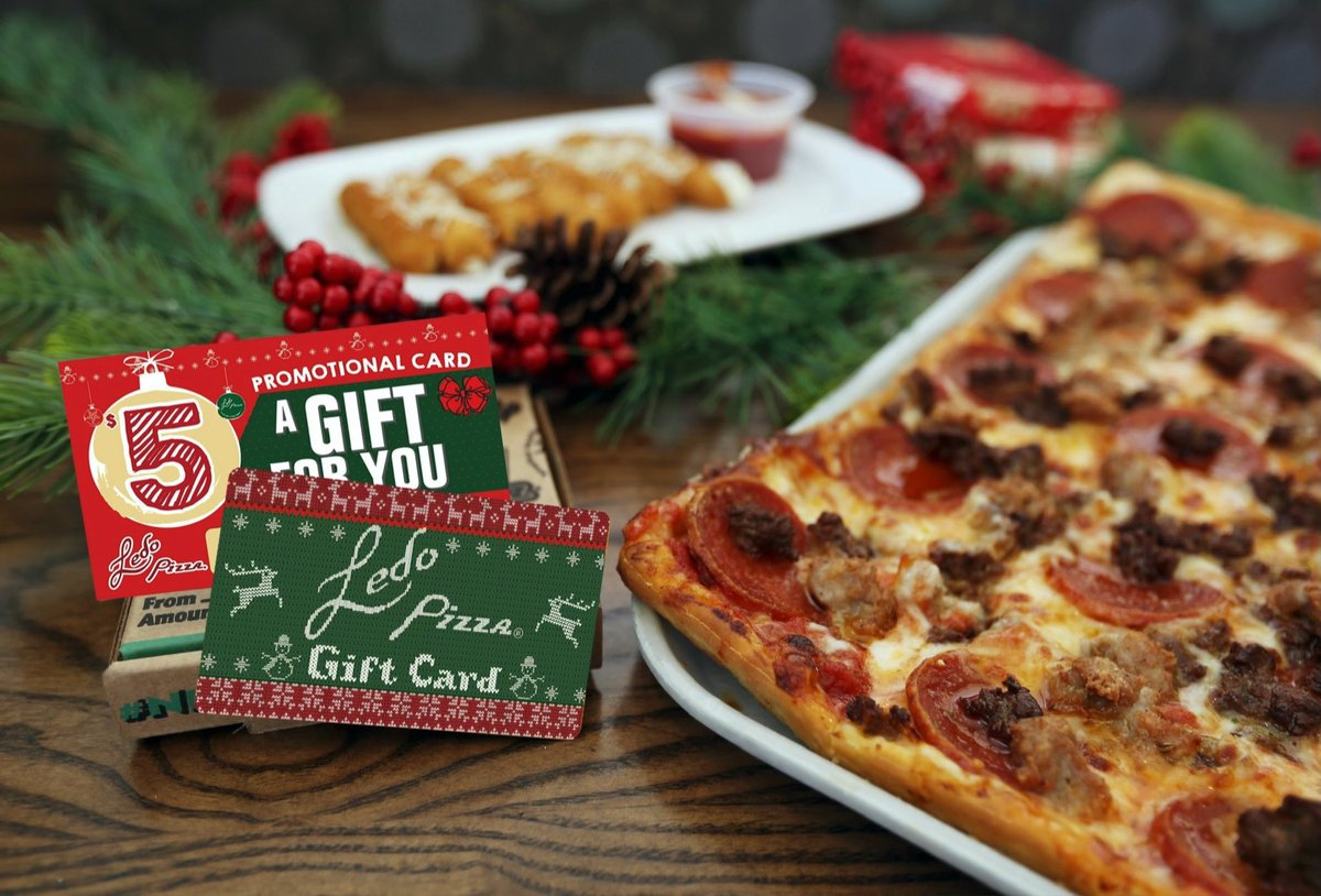 LedoPizza's tweet photo. ❗️ #FridayFeeling GIVEAWAY ❗️

RETWEET &amp; FOLLOW
to be entered to a $50 #LedoPizza Gift card!

(2 Winners picked at 10pm 12/3/21)

🎄 Give the Gift of Ledo Pizza this Holiday Season 🎄

FREE $5 Card with every $25 
IN-STORE LEDO Gift Card purchase!

Hungry?
https://t.co/upg2Cqjs0U https://t.co/n9YyCP4nRt