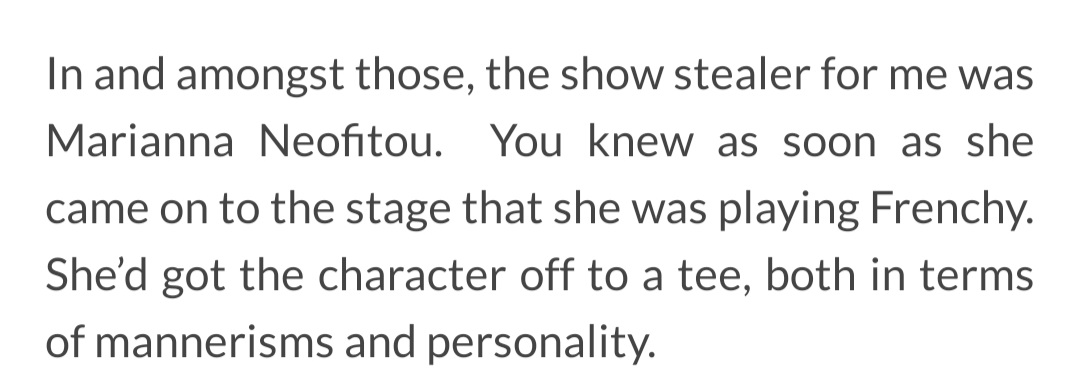 The truth is reading this review on my last week of tour brought tears to my eyes! I've always wanted to play the role of Frenchy &amp; the past 5 months have been a dream! I could never get bored of being this iconic character &amp; I'm just so grateful!#GREASE #musicaltheatre #Pinklady
