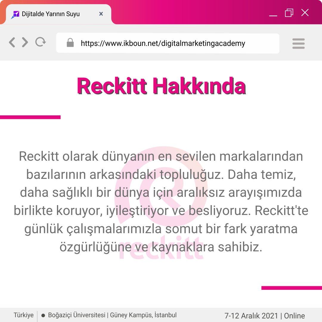 Reckitt Boğaziçi Üniversitesi Digital Marketing Academy'de! <a href="/ThisIsReckitt/">Reckitt</a>
7-12 Aralık tarihlerinde dijital pazarlama ile ilgili merak ettiğiniz her şeyi öğrenebilirsiniz, aşağıdaki linkten indirimli biletinizi almayı unutmayın!
Biletler: biletino.com/tr/e-dpa/bogaz…

#reckitt