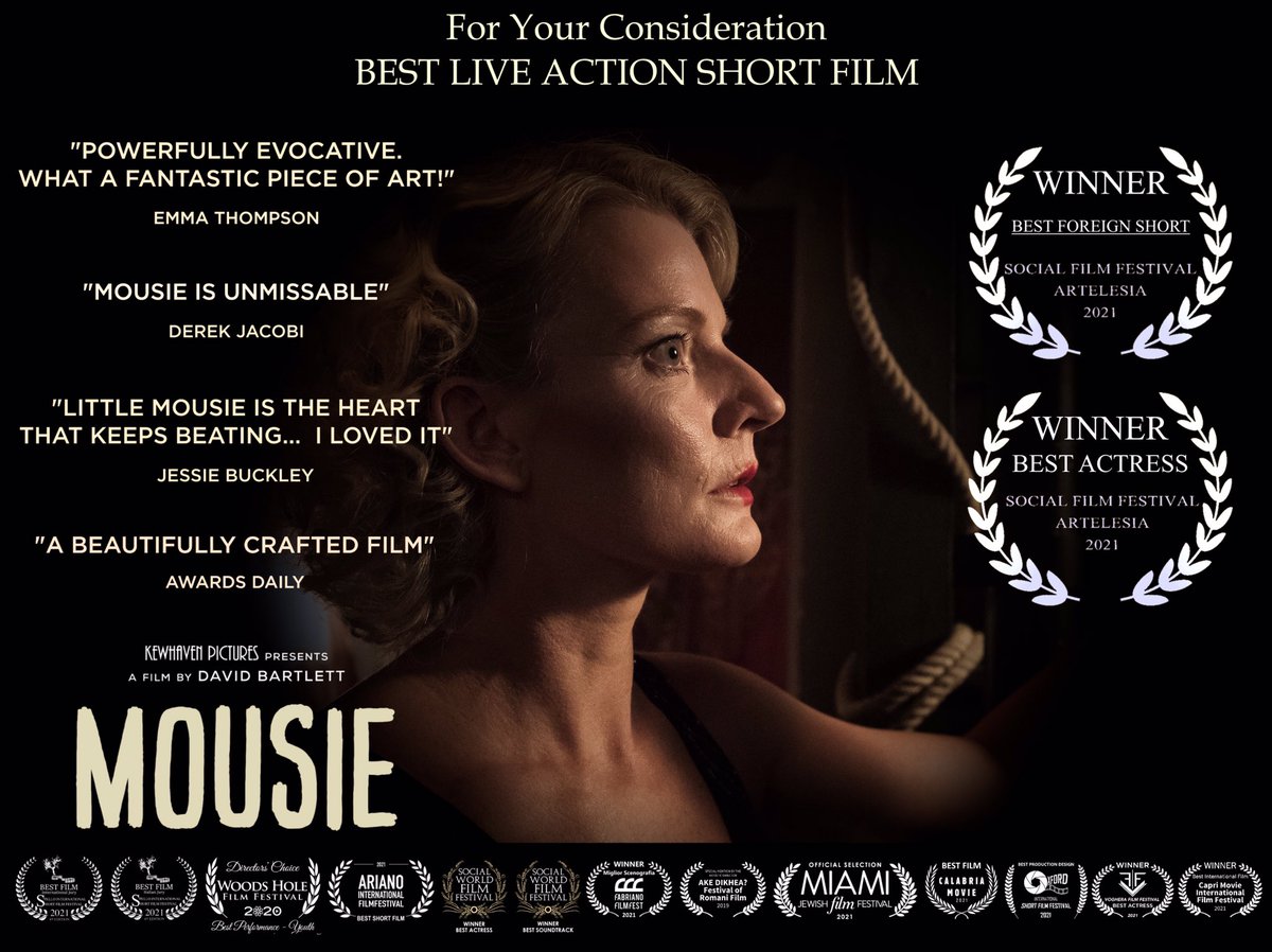 MousieFilm's tweet photo. Called “a fantastic piece of art” by Emma Thompson, MOUSIE wins Best Foreign Film and Best Actress for @TheCJJohnsonUK at the Social Film Festival Artelesia!! #socialfilmfestivalartelesia 🏆🏆@Londonflairpr @EmmaSamms1 #mousiefilm #AcademyAwards #emmathompson @MousieFilm https://t.co/urcGl3qiMR