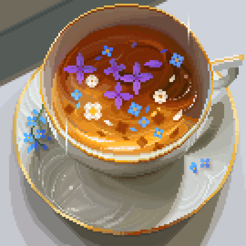 16pxl's tweet image. morning tea 🌸 pixel art study ✨