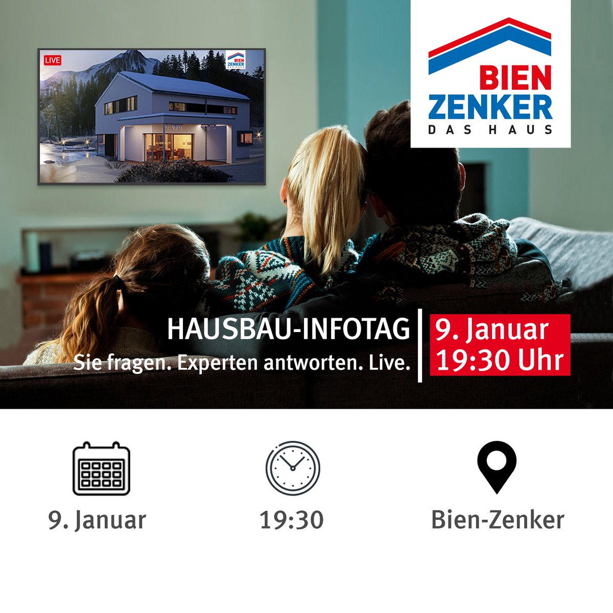 Bien_Zenker's tweet photo. Es ist wieder soweit: Der Bien-Zenker Hausbau-Infotag Online am 09. Januar 2022, ab 19:30 Uhr live auf Facebook und YouTube!

Mehr erfahren Sie hier:
🌐 https://t.co/5onCA3e1Sp
📲 https://t.co/GmMPp3jqTl
🎥 https://t.co/IXyux14W8D https://t.co/9Dn4opeMgn