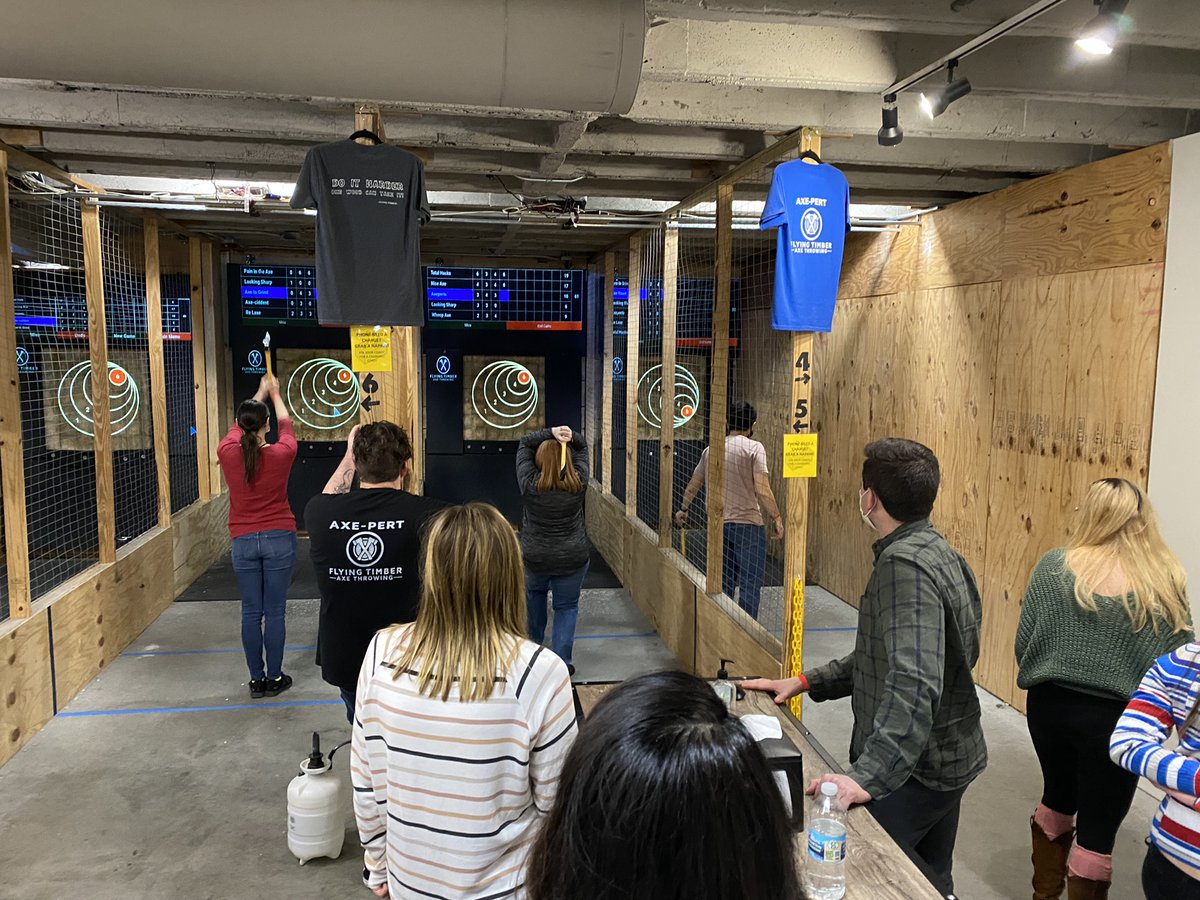 DrDanielGih's tweet photo. Last night, #UNMCPsychRes and trainees from @UNMCCON and @unmccahp had an๐ช-cellent time in our first interprofessional mental health event.
Axes were thrown, and no one got hurt!
#FlyingTimber https://t.co/7RdgWuY7y8