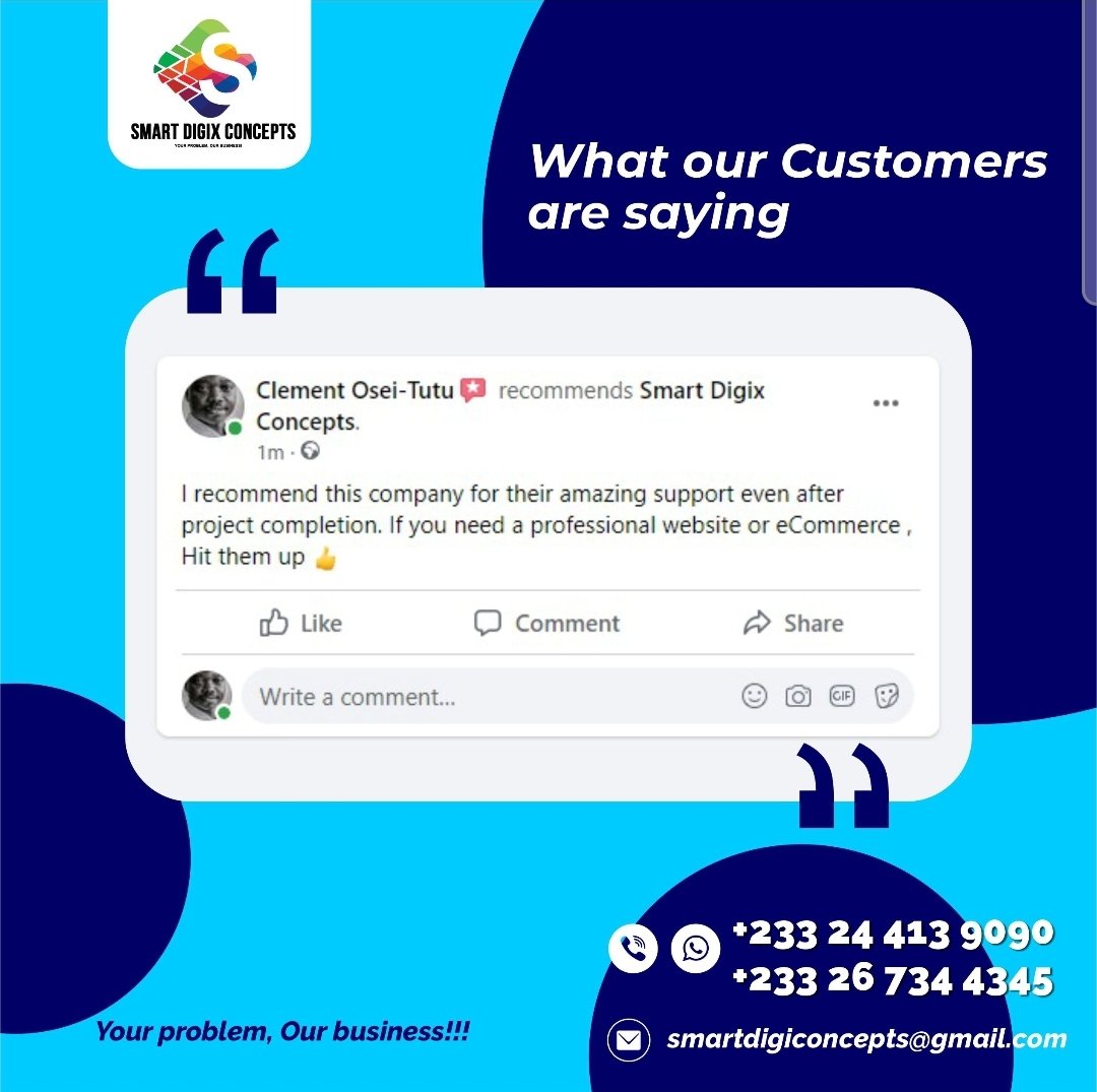 DigixSmart's tweet photo. @smartdigix , your problem is our business
#customerfeedback
#customerexperience
#datasciences #smartdigix
#smallbusinessowner
#retailersinghana
#accraghana
#accrabusiness
#bussinessanalytics
#bussinessowners
#webdeveloper
#graphicdesignsgh
#ghanagraphicdesigners https://t.co/aDB4En7pM5