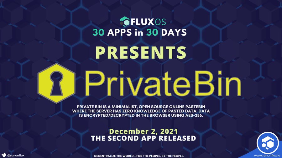 alx_kazak's tweet photo. Day 2 For Today's #30in30 #dapp, FLUX OS introducing PrivateBin. PrivateBin is an open-source online Pastebin where the server has zero knowledge (zkSnarks) of pasted data. Data is encrypted and decrypted using AES-256. https://t.co/SOru7kfsCj $Flux #Flux 
#CloudComputing #web30 https://t.co/CO6Gny6rZX