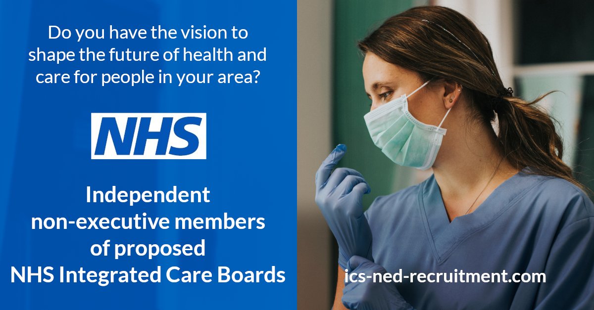 📢 Numerous #ICS independent non-executive #NHS positions

📢 Roles for the ICS’s Integrated Care Board for the 42 ICSs covering England.

📢 Do you have the vision to deliver a new healthcare approach for patients in England?

Info bit.ly/3liFZoT

#NHSLongTermPlan