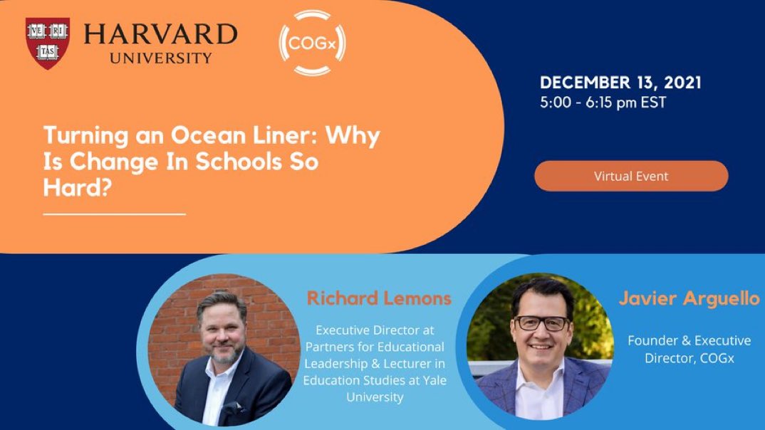 Partners for Educational Leadership (@partnersfor_el) on Twitter photo Tune in on Dec. 13 to hear <a href="/Richard_Lemons/">Richard Lemons</a> on a panel for <a href="/Harvard/">Harvard University</a> addressing the difficulties of change in schools.
Register here: harvard.zoom.us/meeting/regist… Tune in on Dec. 13 to hear <a href="/Richard_Lemons/">Richard Lemons</a> on a panel for <a href="/Harvard/">Harvard University</a> addressing the difficulties of change in schools.
Register here: harvard.zoom.us/meeting/regist…