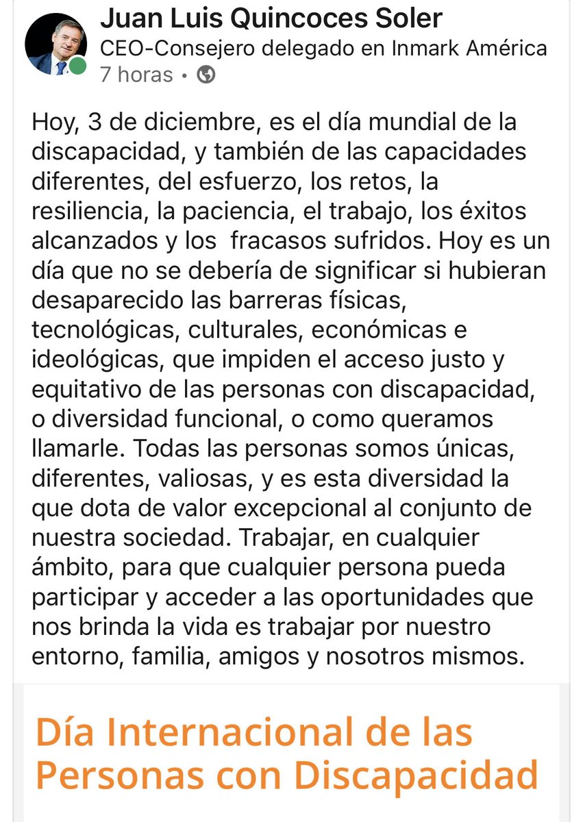Hoy, 3 de diciembre, es el día mundial de la discapacidad, y también de las capacidades diferentes, del esfuerzo, los retos, la resiliencia, la paciencia, el trabajo, los éxitos alcanzados y los  fracasos sufridos. Hay mucho por hacer. #DiaInternacionalDiscapacidad