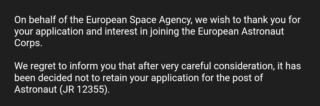 It was beautiful to dream for a while 🥲👩🏻‍🚀 But, looking at the bright side, this can give me some more years to be better prepared for the next #AstronautSelection 💪🏼