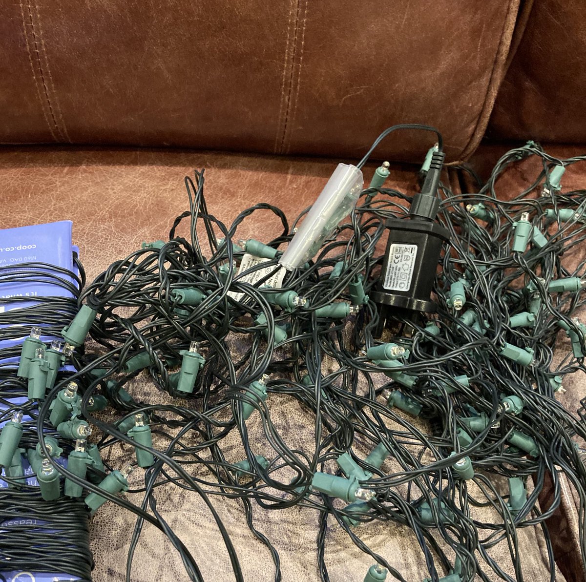 KnittingNun's tweet image. Why would anyone remover 250 lights from a pre-lit Christmas tree?  After 1 hour have managed to untangle half of them. #christmastreelights #ChristmasTree #frustration #patience.