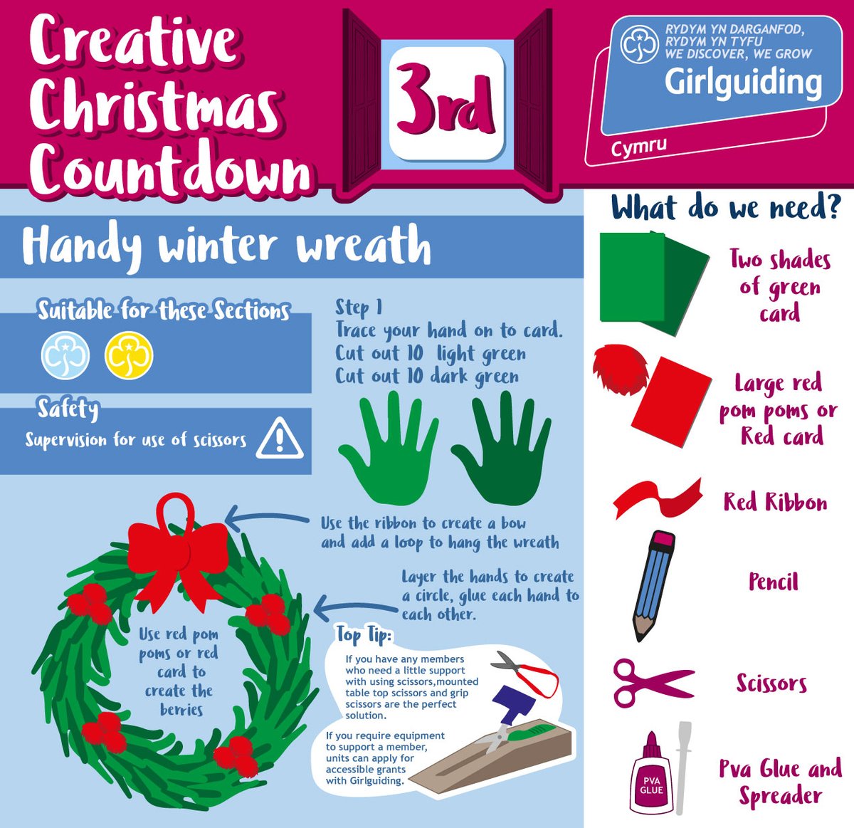 GuidingCymru's tweet photo. 🎄 Creative Christmas Countdown 🎄
Day 3
We will be releasing a new creative idea sheet every day until Boxing Day. These activities can be done at face-to-face meetings or can be shared with members to do at home. 
#creativechristmascountdown https://t.co/q87OMmc53N