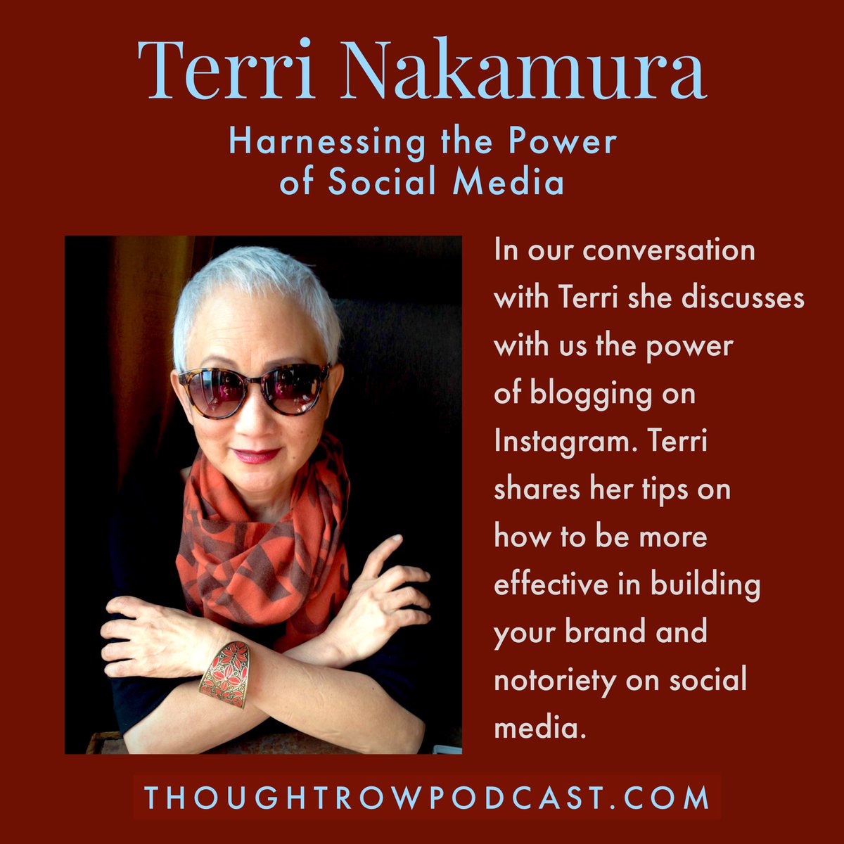ThoughtRowVign's tweet photo. New Episode -Terri Nakamura - Harnessing the Power of Social Media Blogging on Instagram https://t.co/StMnwEzwlk #thoughtrowpodcast #creativity #socialmedia #blogging #interview #personalstories #influencer #entertainment #Communications #ArtistOnTwitter https://t.co/BV6adFDwDS