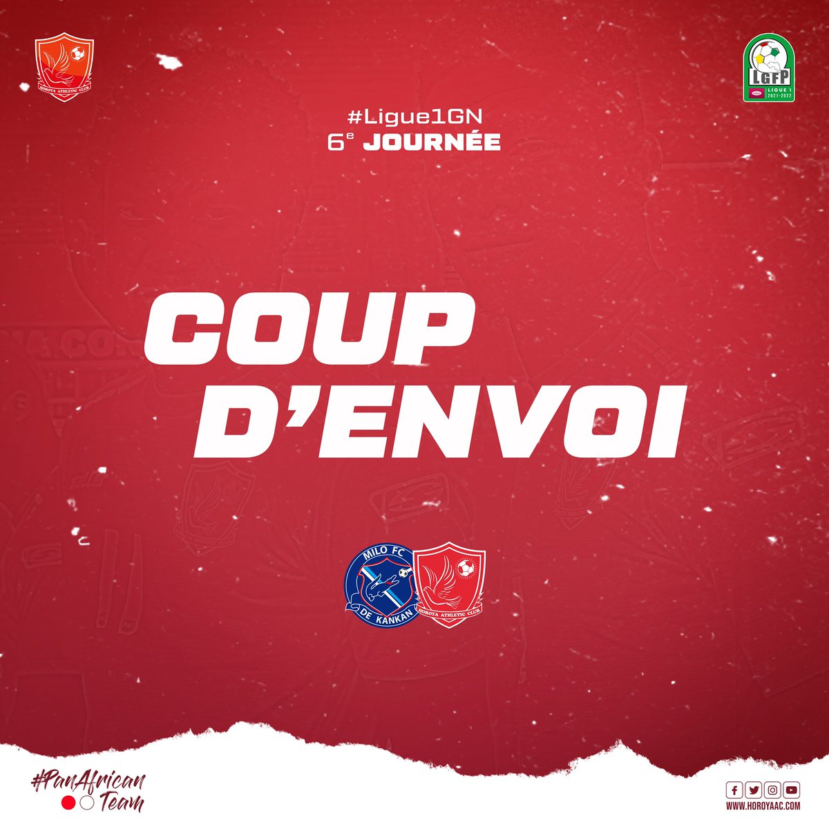 HACofficiel's tweet photo. 🏆#Ligue1Salam🇬🇳
Coup d’envoi | 𝗠𝗜𝗟𝗢 𝗙𝗖 (0️⃣-0️⃣) 𝗛𝗢𝗥𝗢𝗬𝗔 𝗔𝗖
⏱➤ Début du match à Kankan.
#MiloHAC #J6
#PanafricanTeam 🔴⚪️ https://t.co/NZLtEsNanC