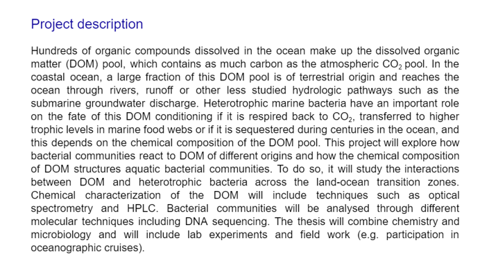 Buscando candidatos para pedir una beca PhD #FPU con <a href="/Clara_RuizG/">Clara Ruiz-González</a> y conmigo en el <a href="/ICMCSIC/">ICM-CSIC</a> q combinará química y biología marina "Interactions between dissolved organic matter and heterotrophic bacterial communities across the terrestrial marine interface" bit.ly/3ddDvno