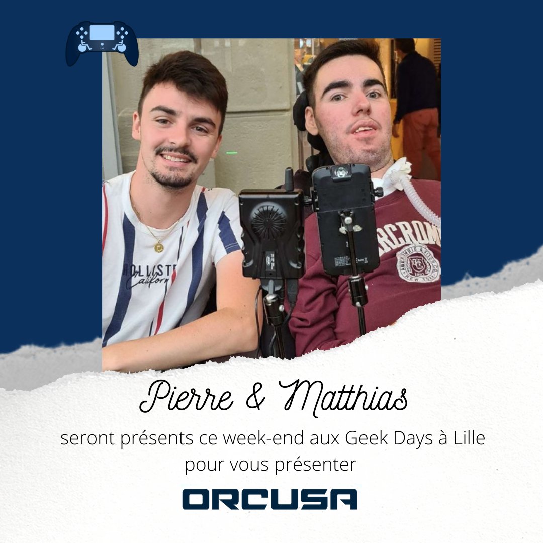 GeekDaysShow's tweet photo. L'association @Orcusa2 sera présente aux Geek Days de Lille ce week-end. 😁
#Orcusa vous présentera les solutions qu'ils proposent aux personnes en situation d'#handicap pour qu'elles puissent jouer aux #jeuxvidéo quelle que soit leur problématique ! ❤️ https://t.co/sPBOXLMfbo