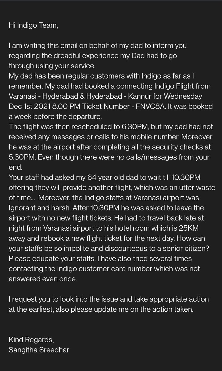 SangithaSreedh1's tweet photo. @IndiGo6E extremely disappointed with your customer support!!! If you cannot provide good support why that part of the company?
My 64year old dad was thrown out of the airport with no relief in terms of arranging early next flight.
PNR - FNVC8A https://t.co/EjoCfPhuoP