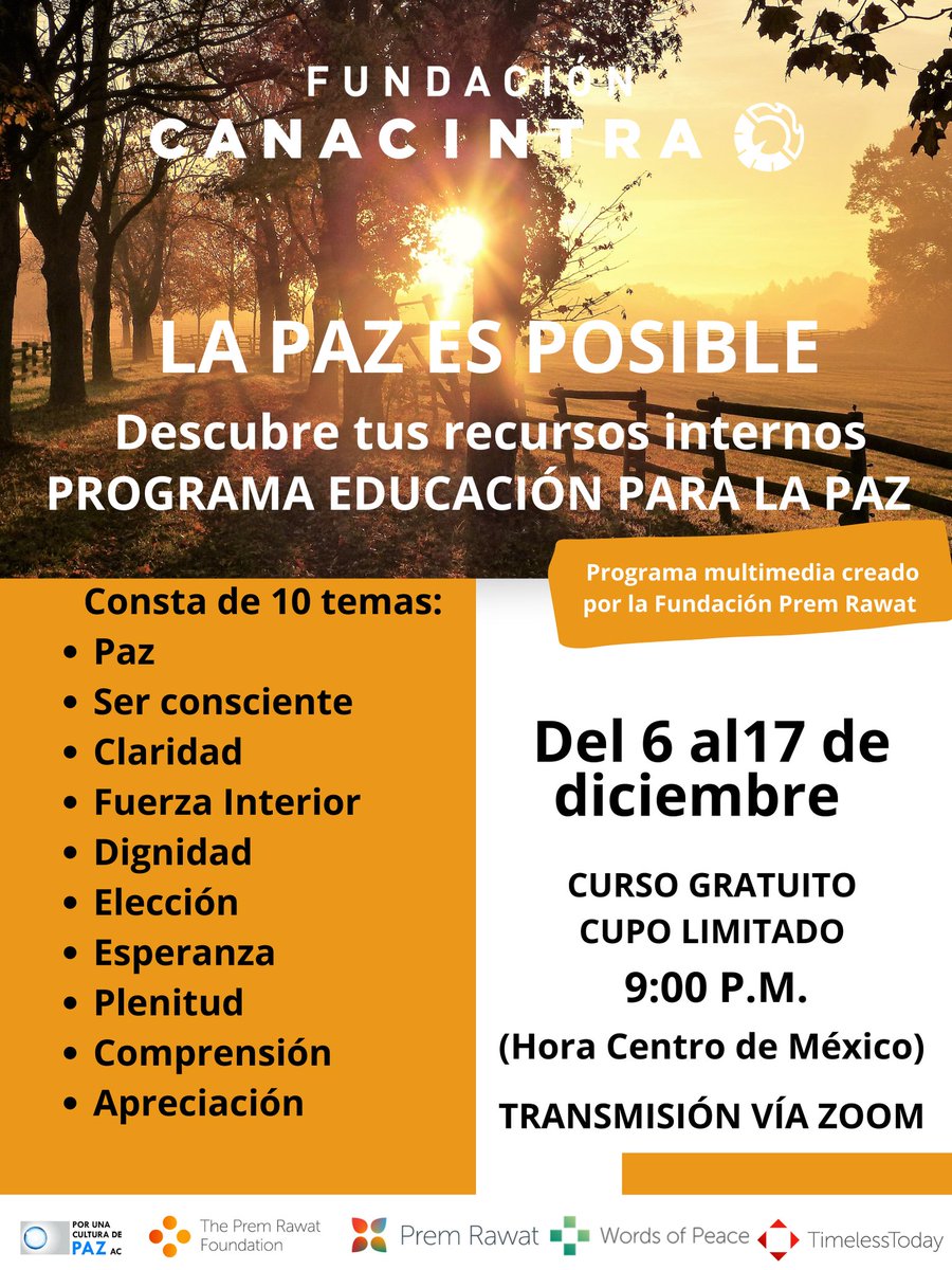 "Encuentra ese bienestar dentro de ti. No permitas que nada te distraiga de quien tú eres" Prem Rawat.

Regístrate al Programa de Educación para la Paz: forms.gle/UiLtPdT3VVnyvt…