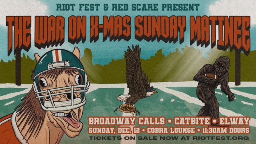 ElwayBand's tweet image. I threw up in the Cobra Lounge bathroom at the last War on Xmas matinee show.  Stoked to do it on stage this year instead.  Tix o’er yon:  eventbrite.com/e/war-on-xmas-…