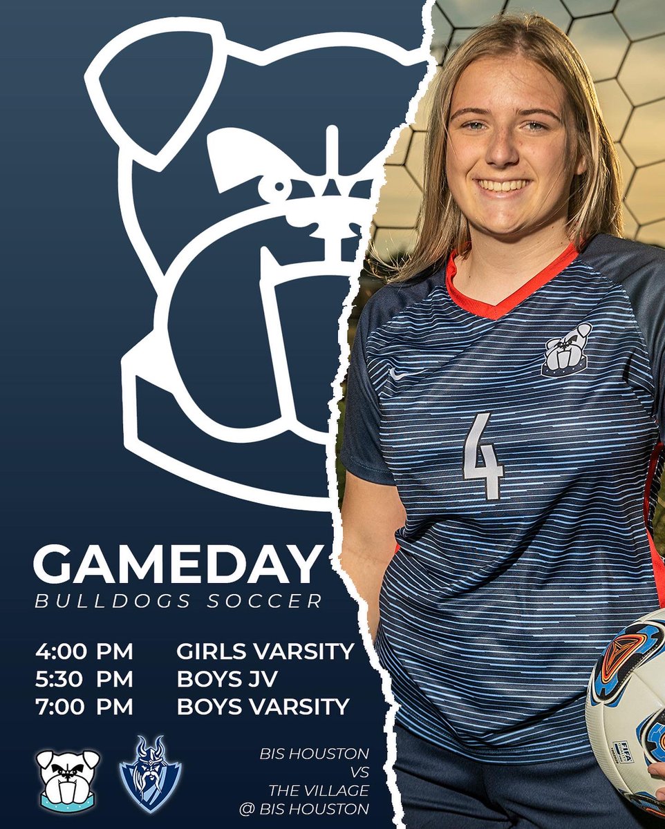 BISH_Bulldogs's tweet image. ⚽️GAMEDAY⚽️
Bulldogs 🆚 Vikings
📅 Friday, Dec 3, 2021
⏰ 4pm Girls Varsity
⏰ 5:30pm Boys JV
⏰ 7pm Boys Varsity
📍 @bish.houston
@nordangliaeducation @villagevikings @villageteams #GoBulldogs