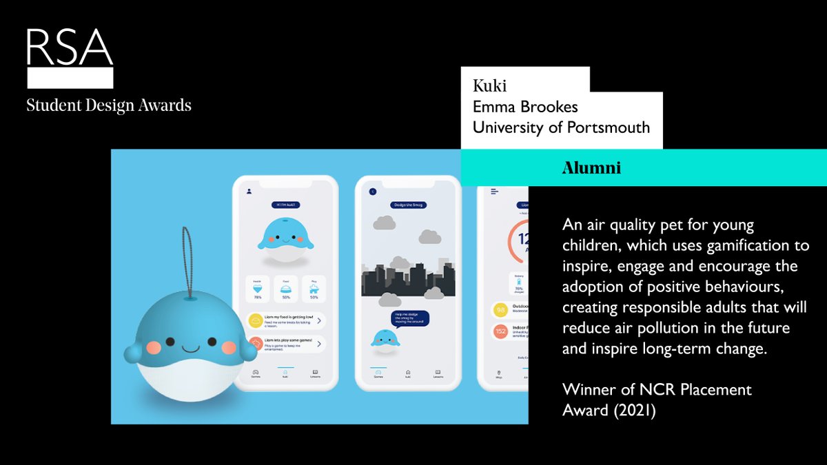 #AlumniSpotlight 🎓 

Air quality is a global pressing issue and 2021 SDA winning project 'Kuki' from <a href="/embrookesdesign/">Emma Brookes</a> tackles this by engaging positive behaviour and knowledge from an early age.

Read and be inspired by SDA alumni ➡️ bit.ly/3ggGsGD #DesignForGood