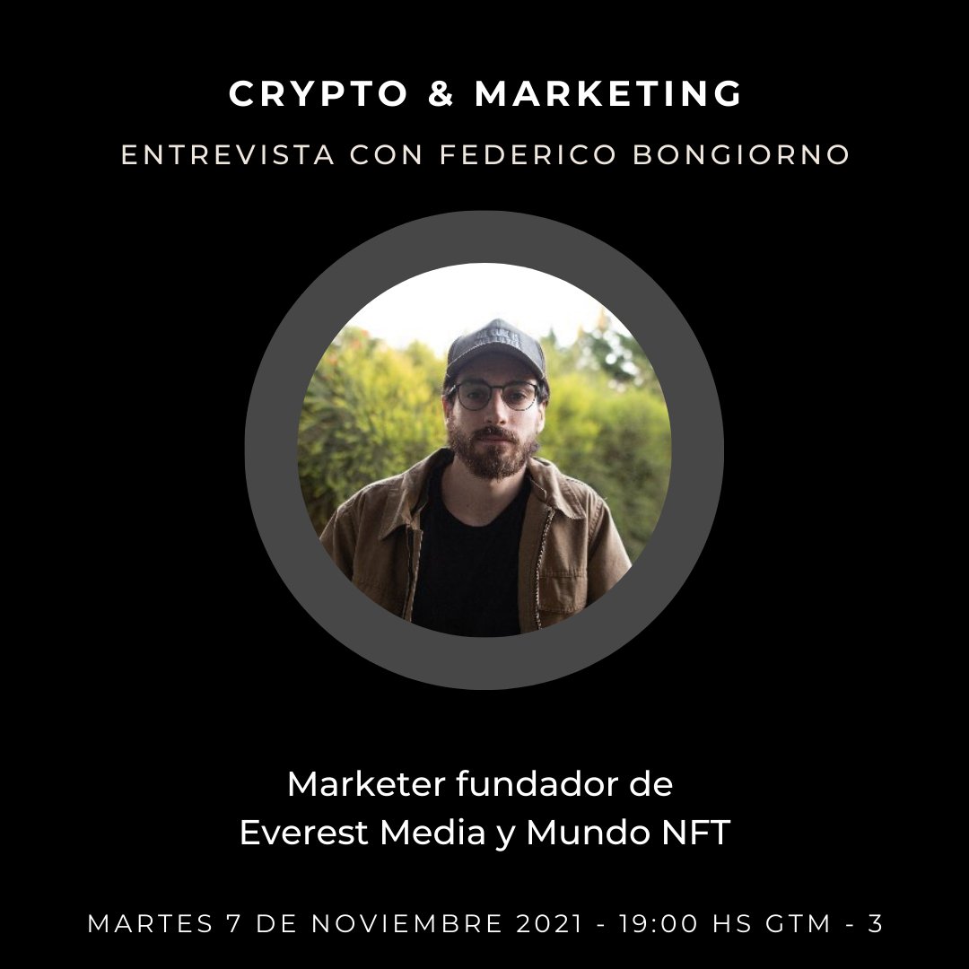 CryptoandMKT's tweet photo. El Martes 7 a las 🇦🇷 19 Hs vamos a hablar con  @Bongiornofede Marketer fundador de Everest Media y ahora super metido en NFTs. 

Sobre este ultimo tema Fede tiene un montón para contarnos así que si te gusta el mundo de los Tokens no fungibles no te lo podes perder. Agéndalo👇 https://t.co/Jmx8kcbUaW